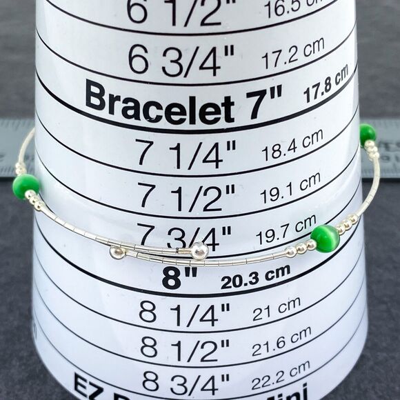 Memory Wire Green Cat's Eye Bracelet | Sterling Silver 925 | 7.5" - Picture 4 of 4